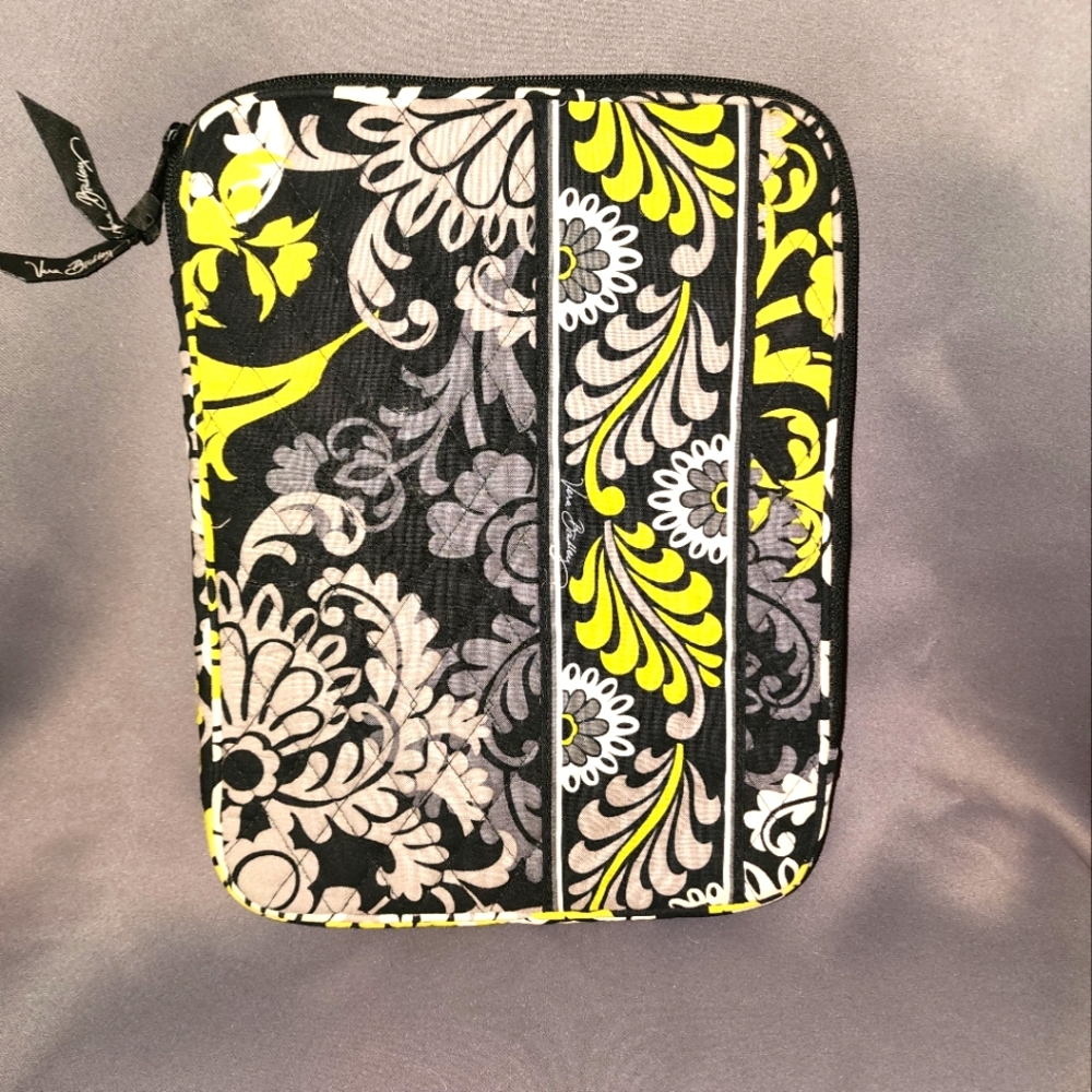 Vera Bradley laptop bag. Black, gray, lime & white floral pattern